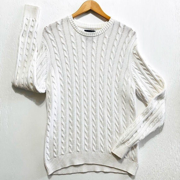 SADDLEBRED MENS M White Cable Knit FISHERMAN Core Top Prep Sweater WESTERN WEAR - Picture 1 of 7